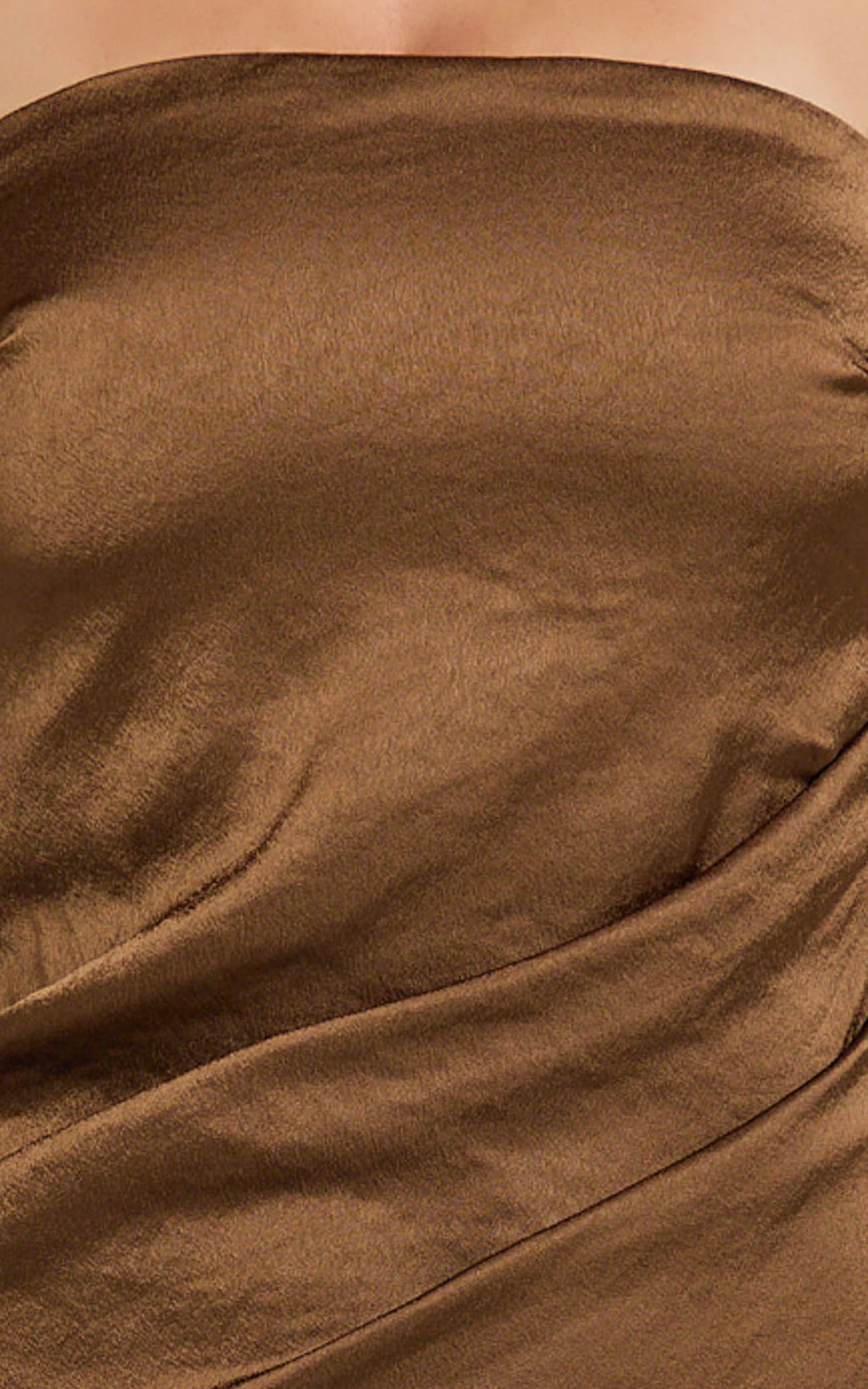Laurie Maxi Dress - Strapless Draped Satin Dress in Chocolate